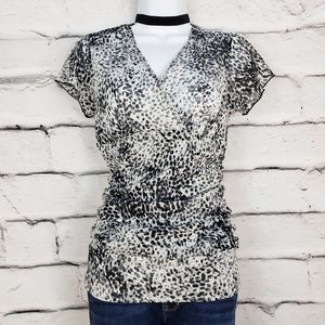 Maurices Animal Print Ruched Short Sleeve Top Sz M